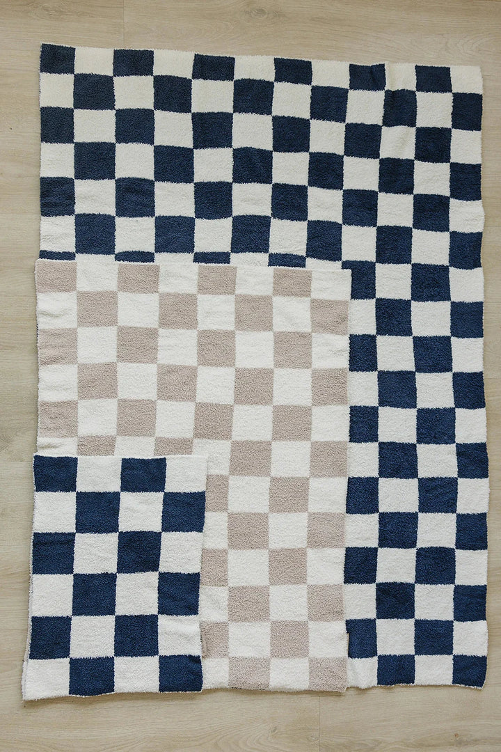Navy checkers plush baby blankets