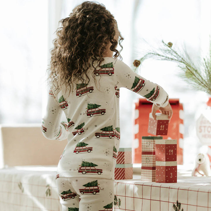 Petit Lem - Festive Cars Two-Piece PJs in Off White (2)