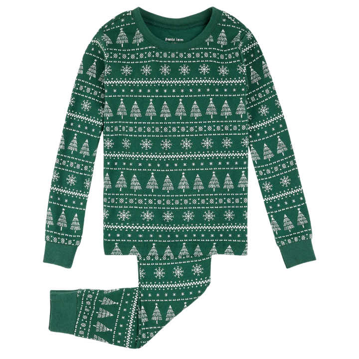 Petit Lem - Festive Firs Two-Piece Christmas PJs in Evergreen