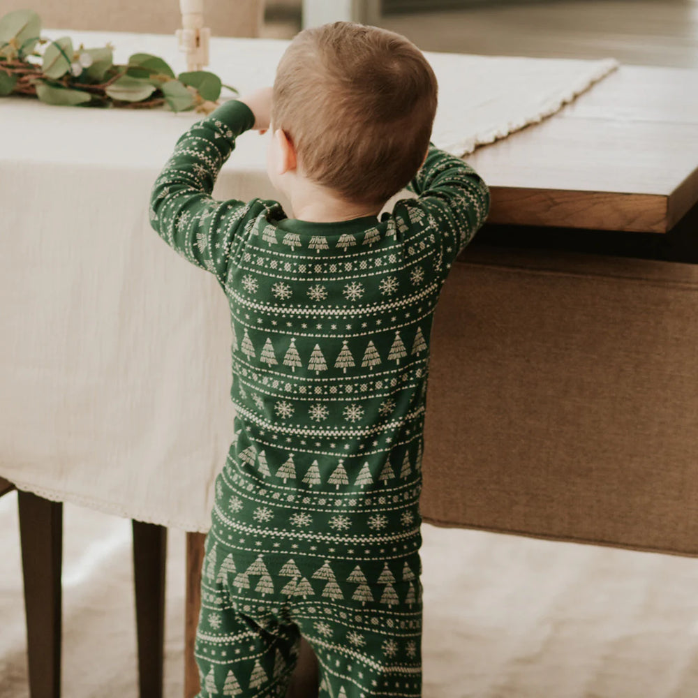 Petit Lem - Festive Firs Two-Piece Christmas PJs in Evergreen kids