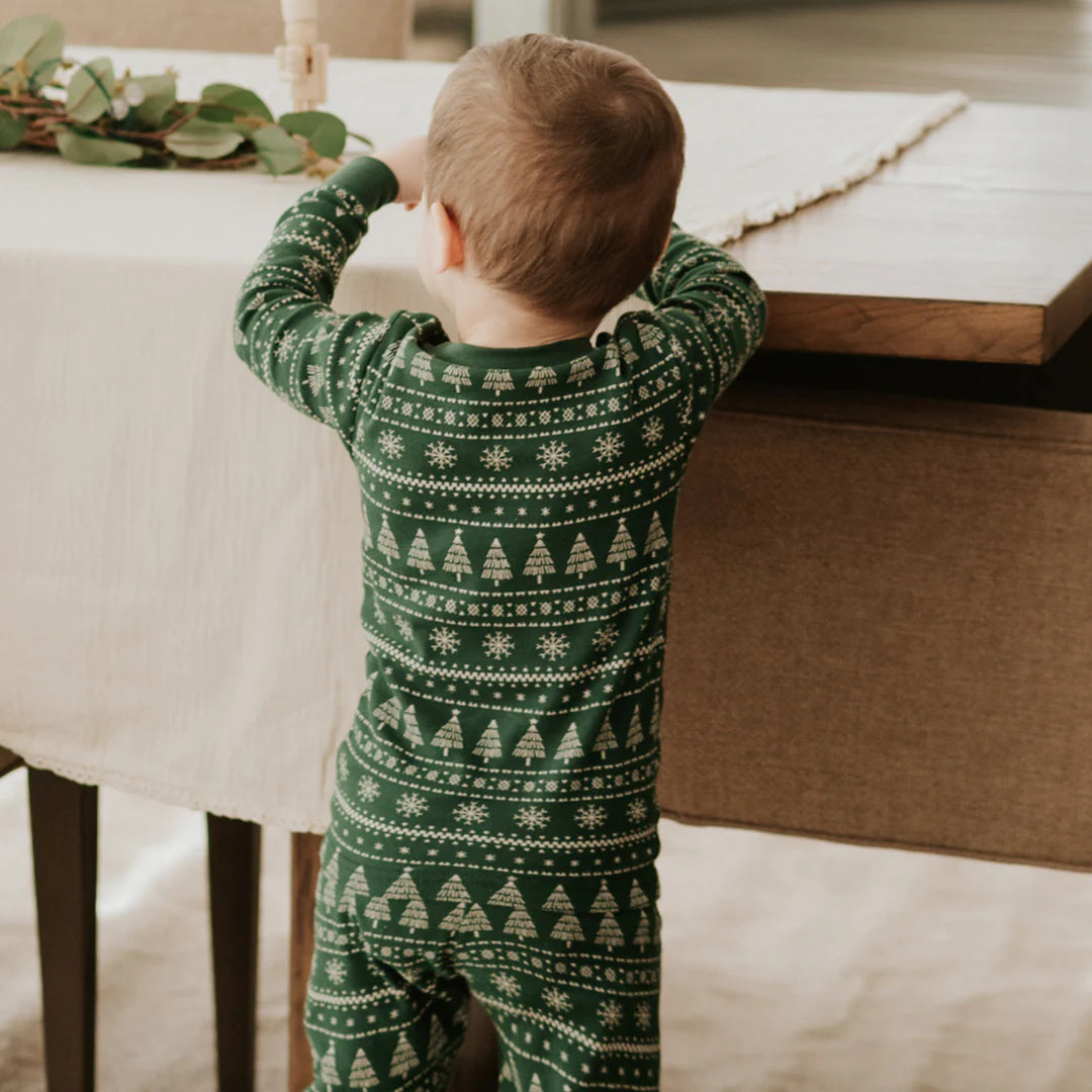 Petit Lem - Festive Firs Two-Piece Christmas PJs in Evergreen kids