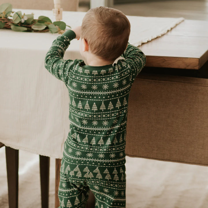 Petit Lem - Festive Firs Two-Piece Christmas PJs in Evergreen kids