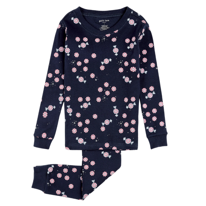 Petit Lem - Peppermint Two-Piece Christmas PJs in Sapphire