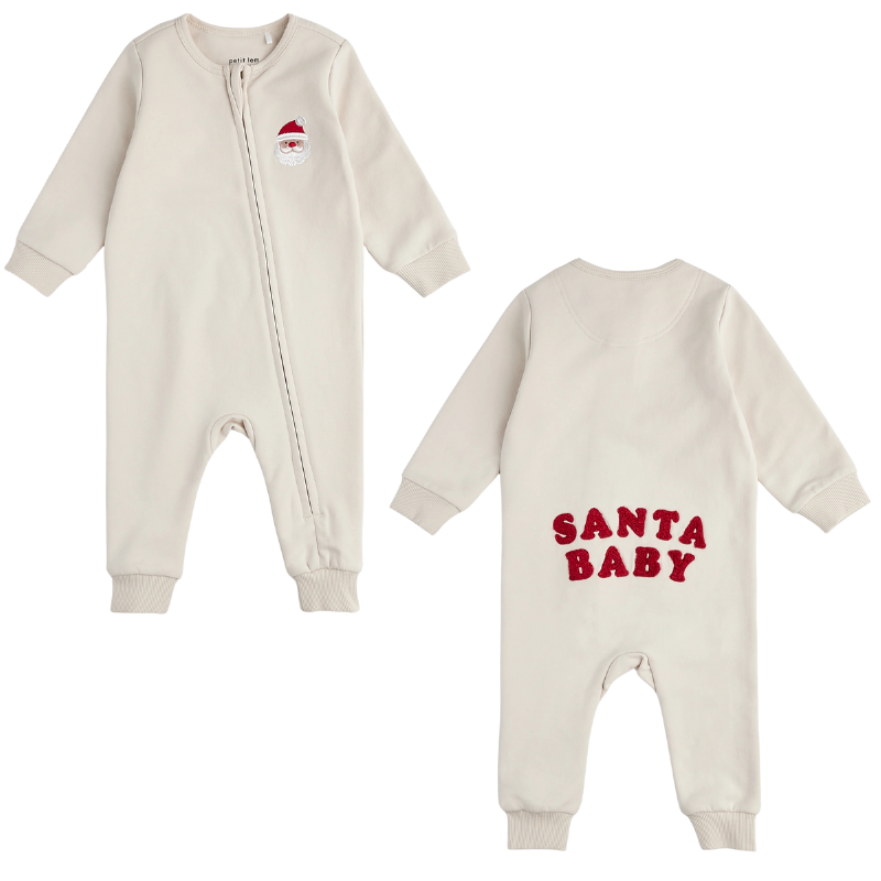 Petit Lem - Santa Baby Fleece Playsuit in Crème