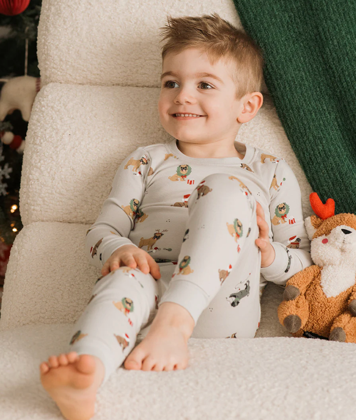 Petit Lem Holiday pugs kids pajama set
