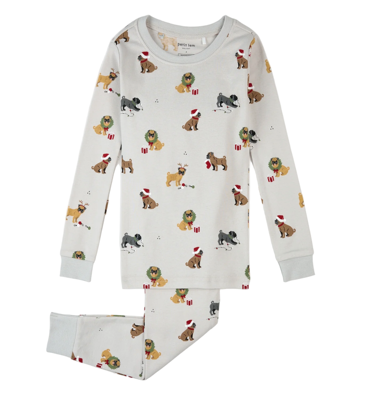 Petit Lem Holiday pugs pajama set