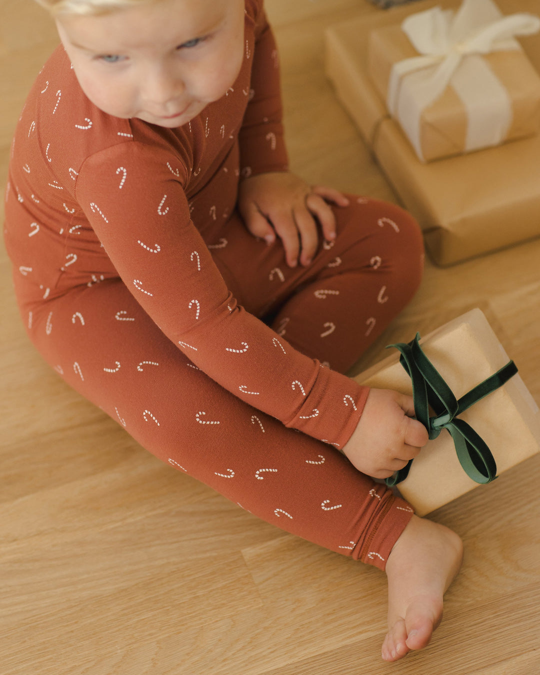 Quincy Mae - Candy Canes Bamboo Pajama Set in Cranberry