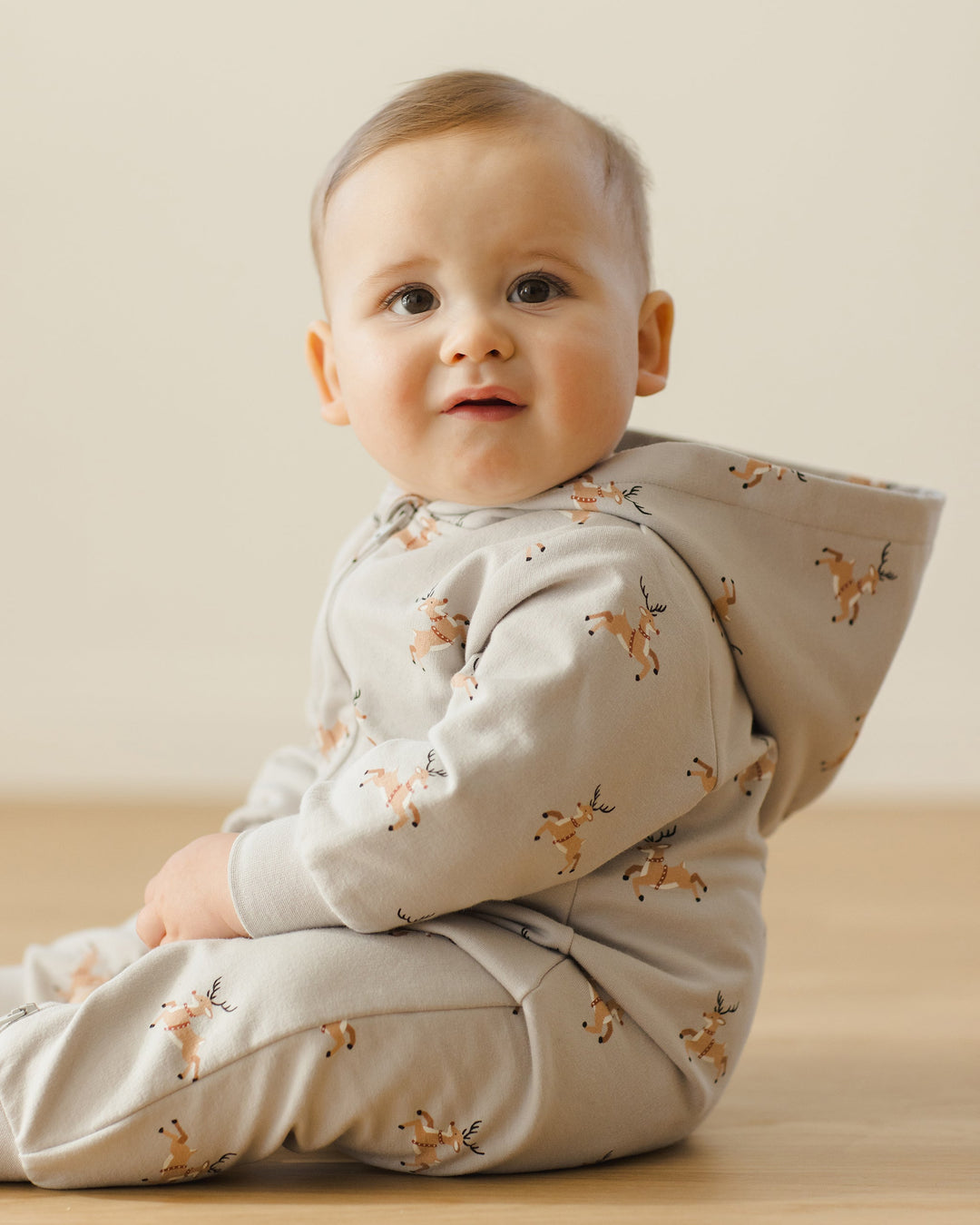 Quincy Mae - Reindeer Hooded Jumpsuit in Frost
