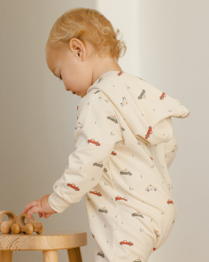 Quincy Mae - Holiday Cars Hooded Jumpsuit in Natural