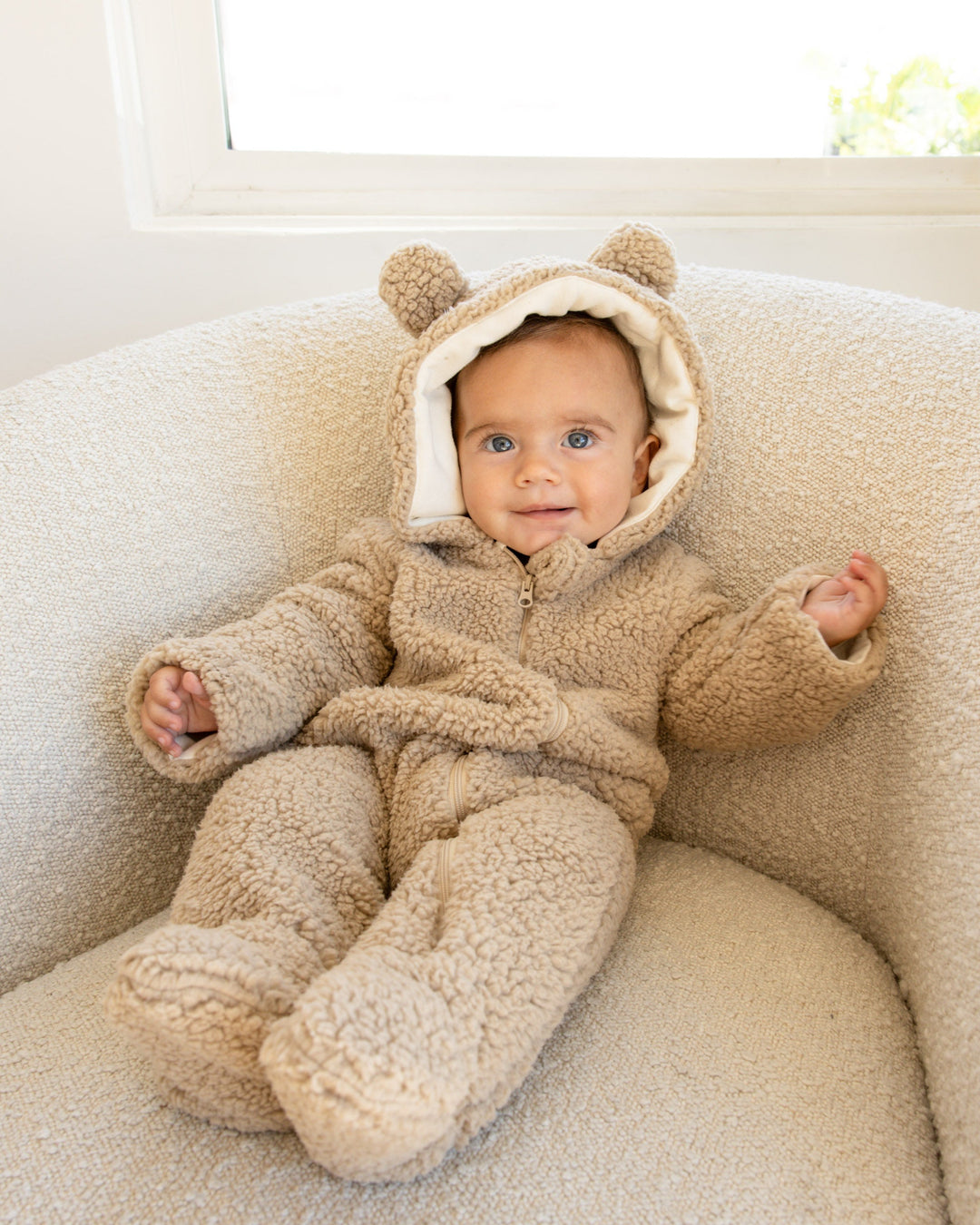 Quincy Mae - Bear Sherpa Jumpsuit in Sand
