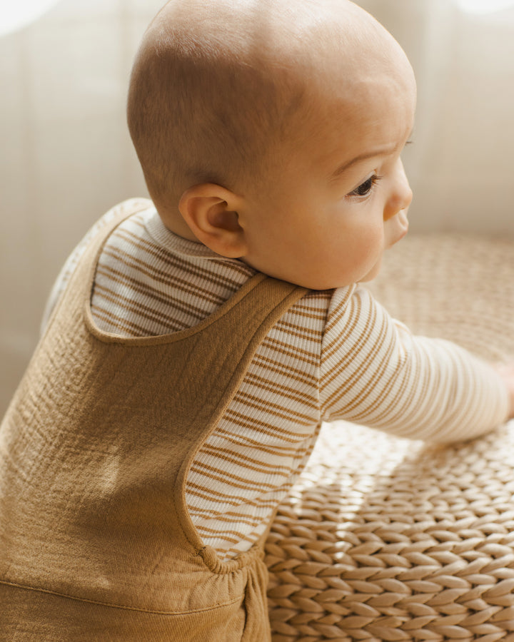 Quincy Mae - Ribbed Long Sleeve Bodysuit in Golden Stripe