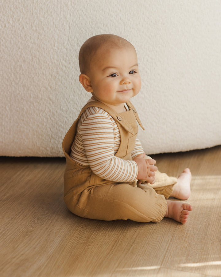 Quincy Mae - Ribbed Long Sleeve Bodysuit in Golden Stripe