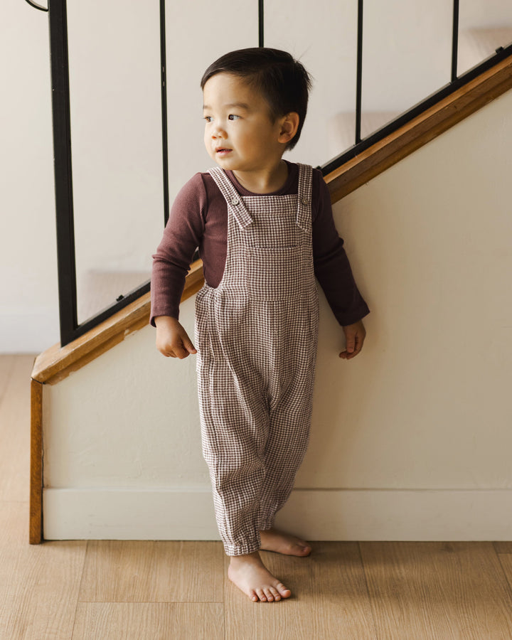 Quincy Mae - Baby Overalls in Plum Gingham