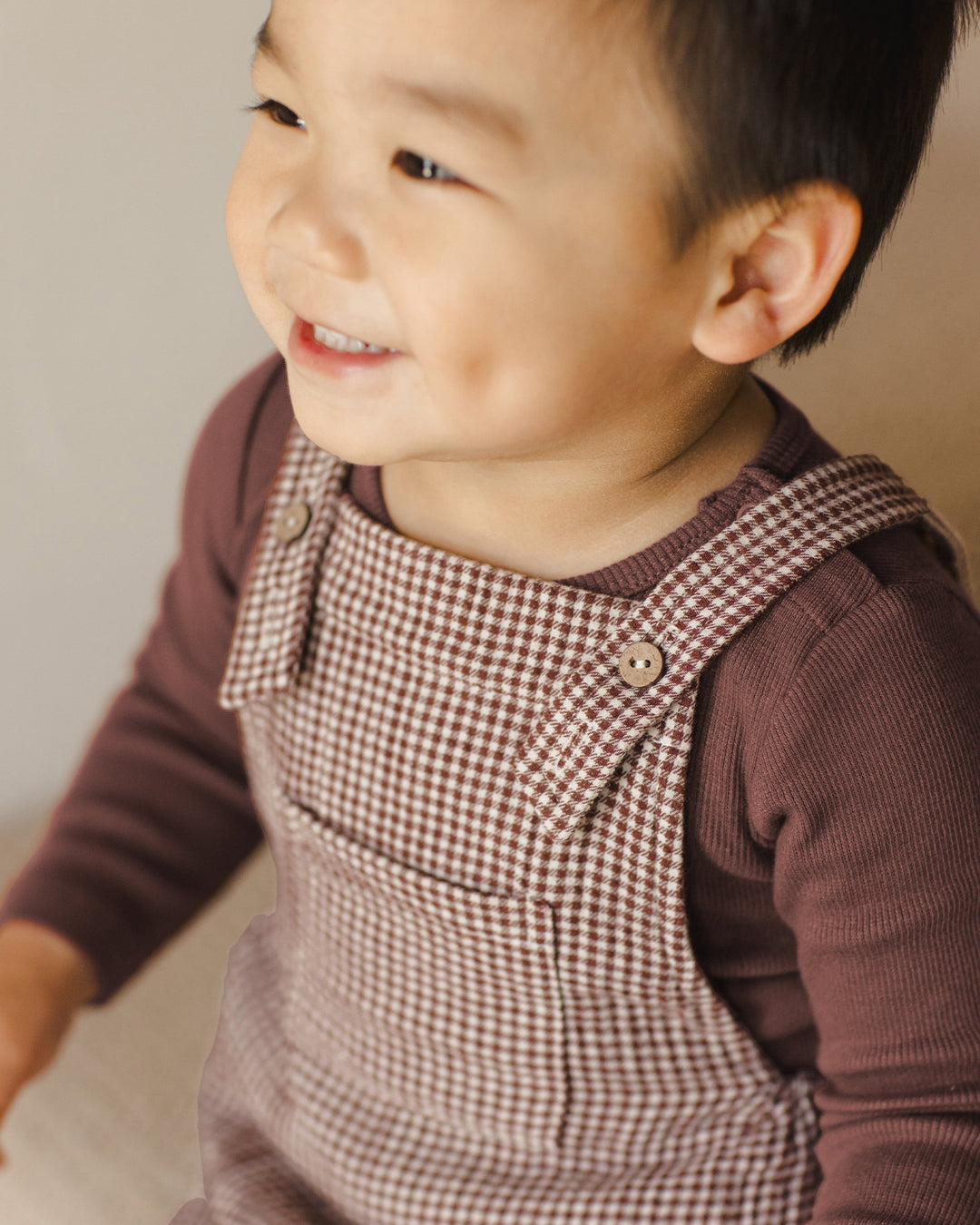 Quincy Mae - Baby Overalls in Plum Gingham