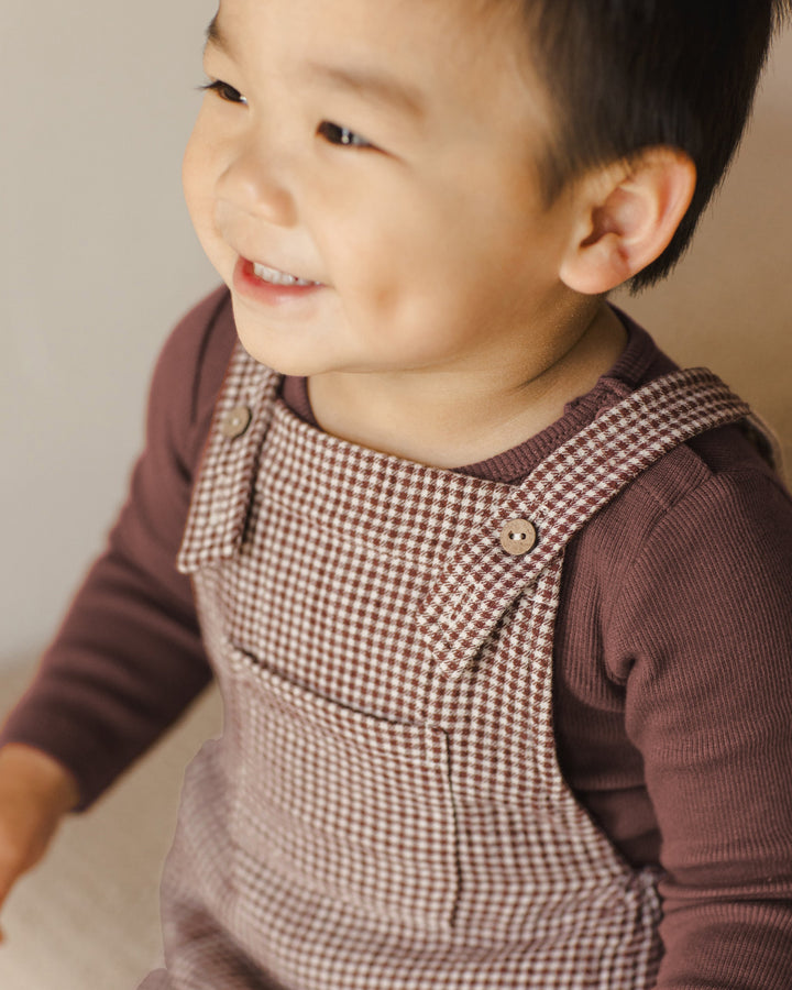 Quincy Mae - Baby Overalls in Plum Gingham