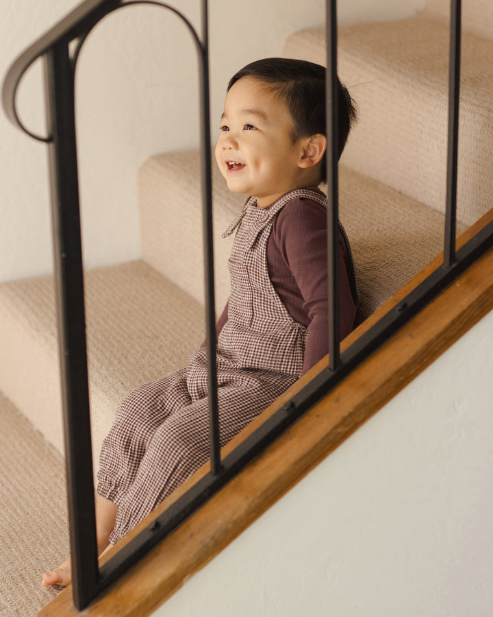 Quincy Mae - Baby Overalls in Plum Gingham