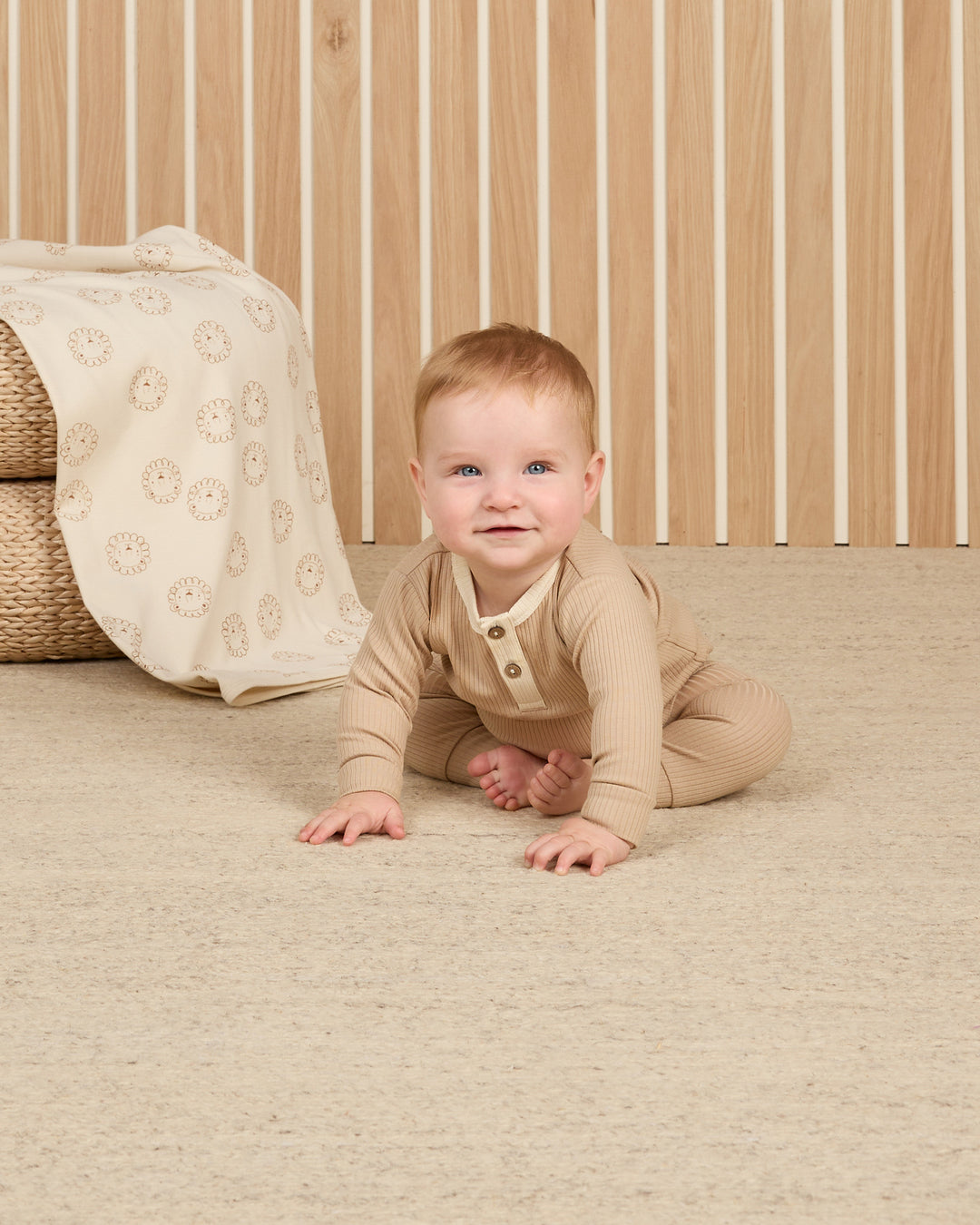 Quincy Mae - Ribbed Henley in Latte (18-24mo)