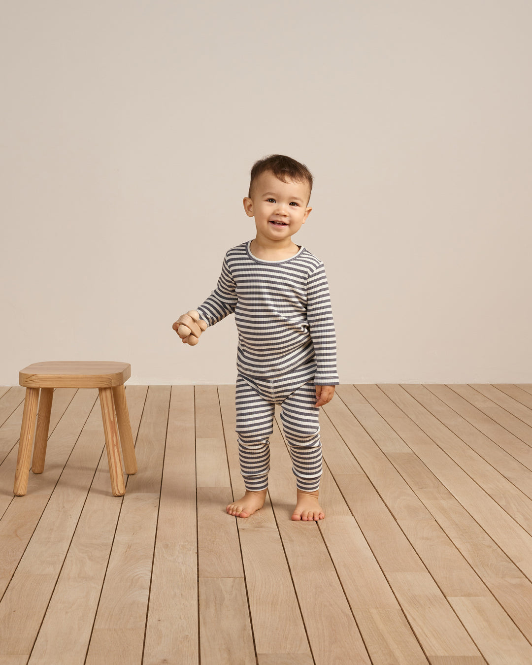 Quincy Mae - Ribbed Tee + Legging Set in Indigo Stripes