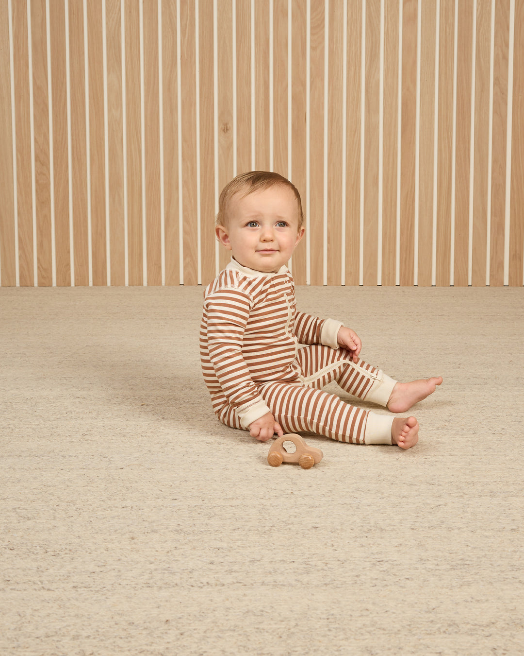 Quincy Mae - Zip Long Sleeve Striped Sleeper in Cinnamon