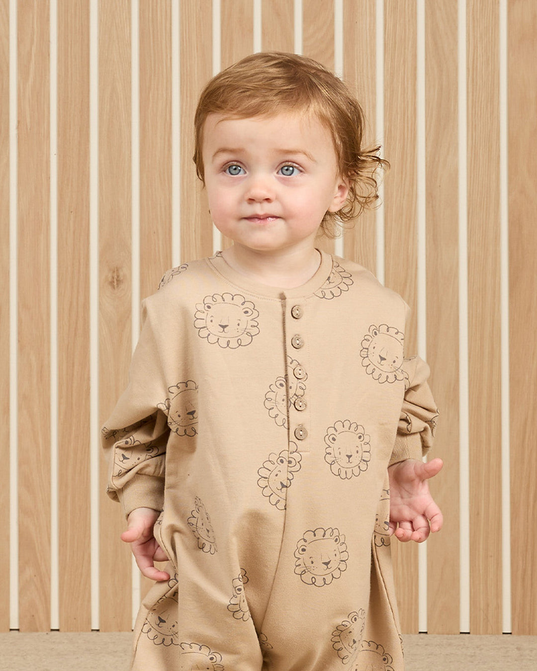 Quincy Mae - Relaxed Fleece Lions Jumpsuit in Latte