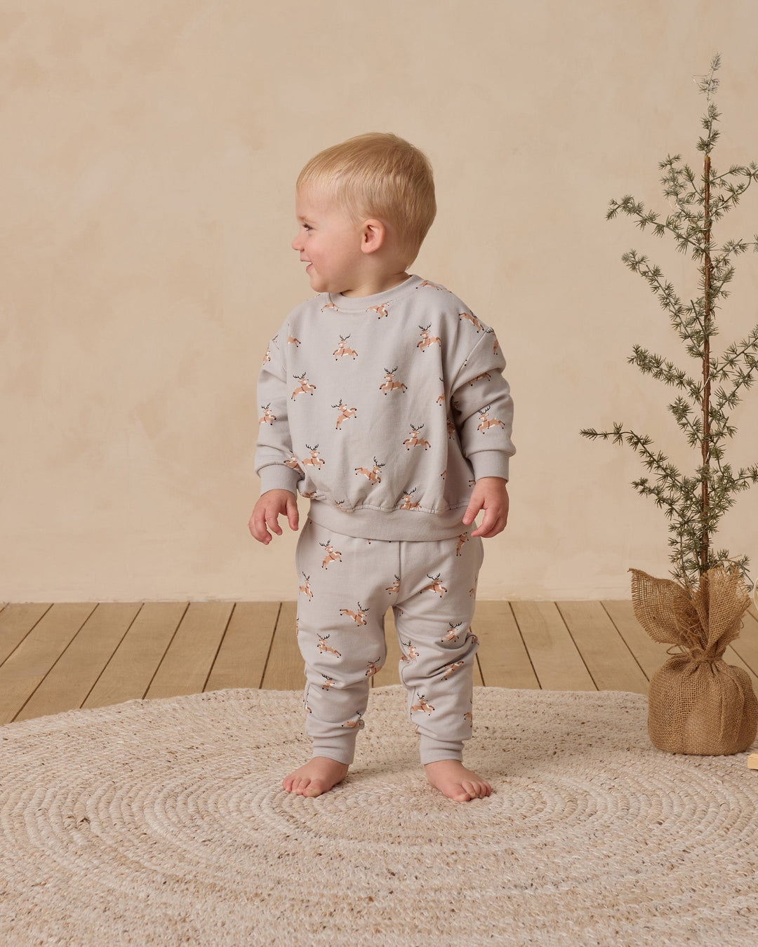 Quincy Mae - Relaxed Fleece Reindeer Sweatshirt in Frost