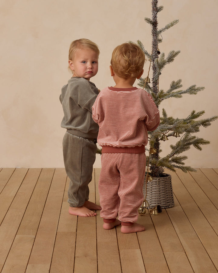 Quincy Mae - Velour Relaxed Sweatshirt in Candy Cane Stripe