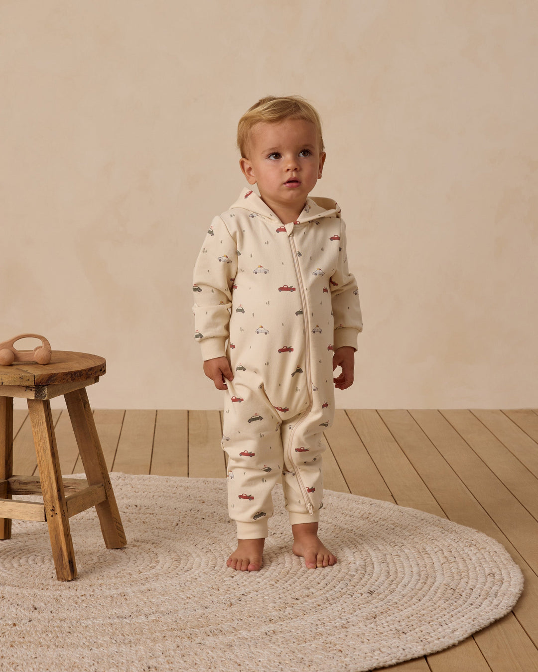 Quincy Mae - Holiday Cars Hooded Jumpsuit in Natural