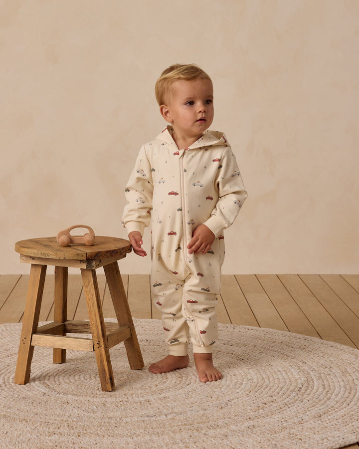 Quincy Mae - Holiday Cars Hooded Jumpsuit in Natural