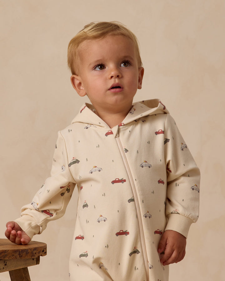 Quincy Mae - Holiday Cars Hooded Jumpsuit in Natural