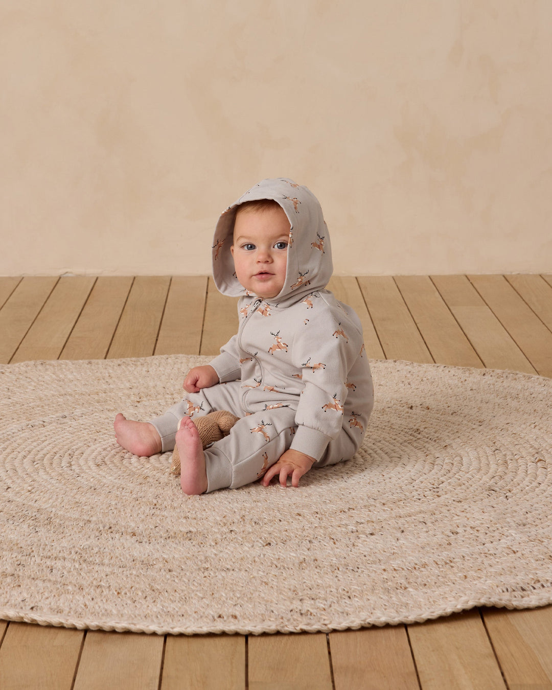 Quincy Mae - Reindeer Hooded Jumpsuit in Frost