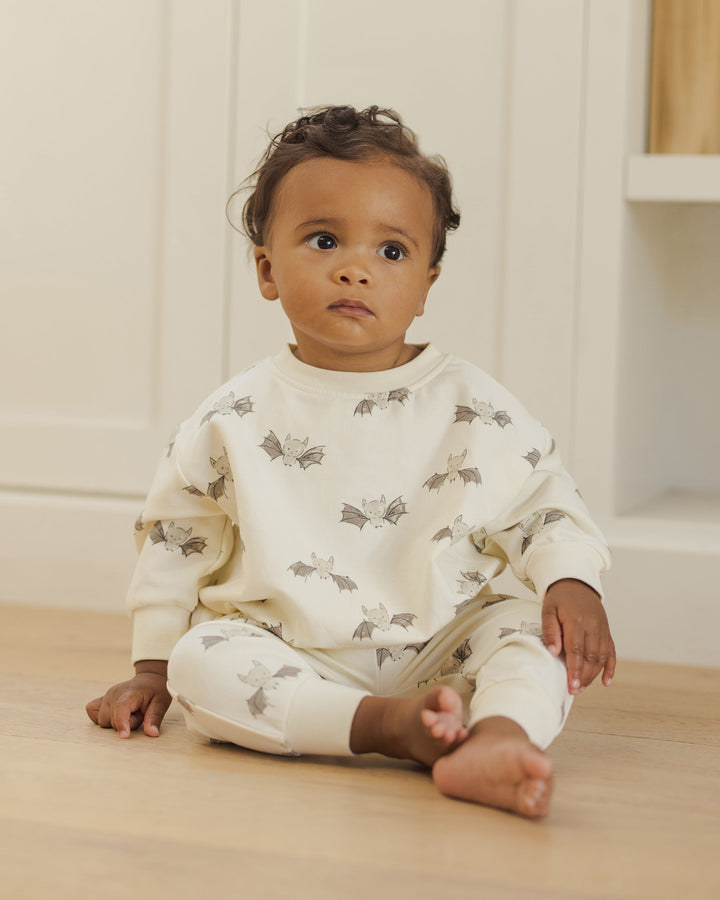 Quincy Mae - Relaxed Fleece Bats Sweatpants in Ivory