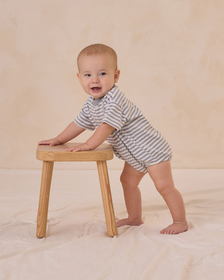 Quincy Mae - Pocket Tee and Short Set in Blue Stripe