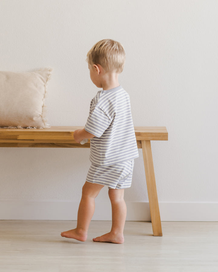 Quincy Mae - Pocket Tee and Short Set in Blue Stripe