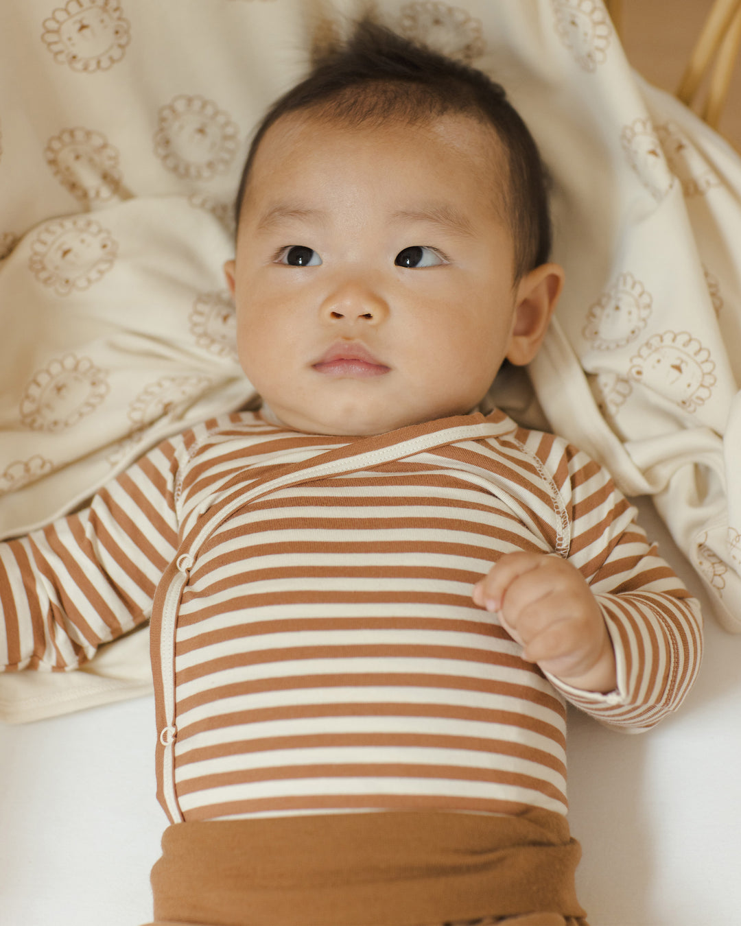 Quincy Mae - Side Snap Striped Body Suit in Cinnamon