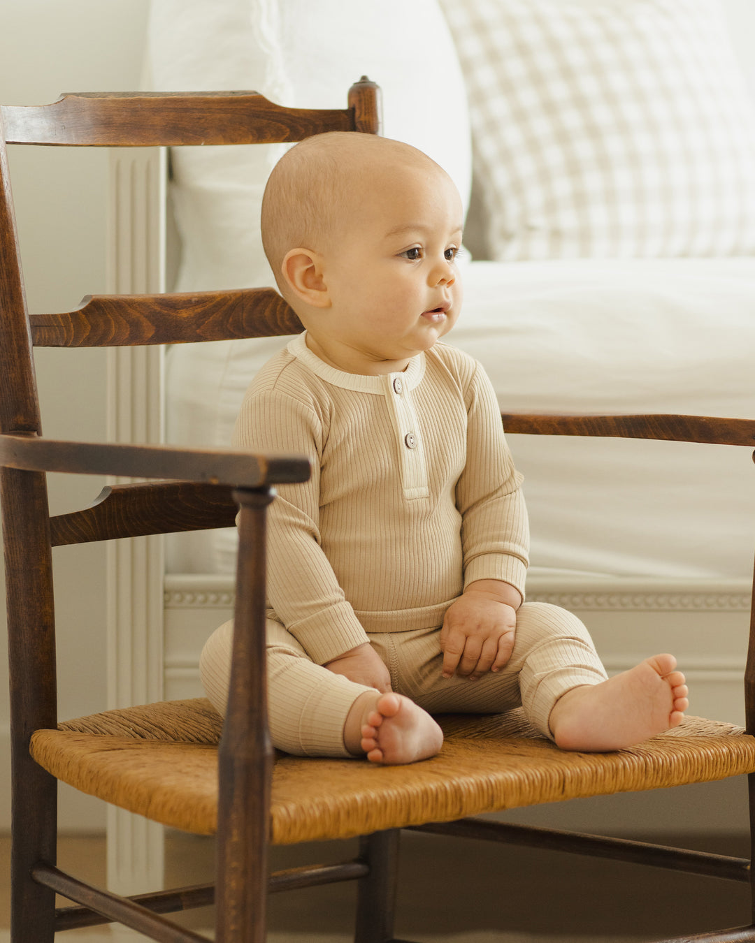 Quincy Mae - Ribbed Henley in Latte (18-24mo)