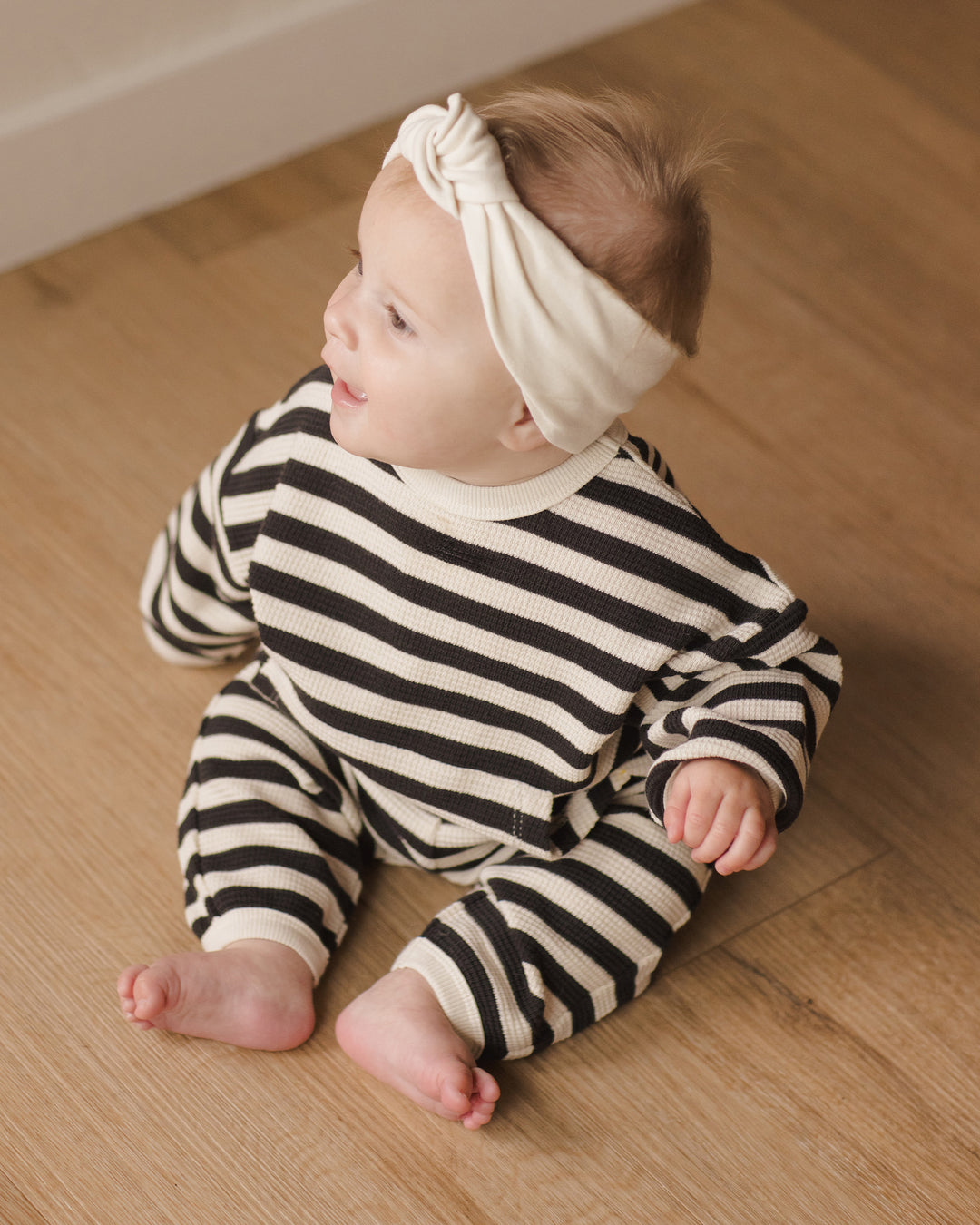 Quincy Mae - Waffle Slouch Set in Black Stripes (12-18mo)