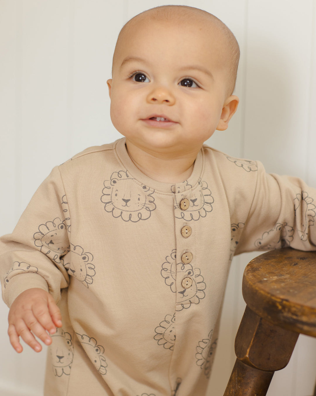 Quincy Mae - Relaxed Fleece Lions Jumpsuit in Latte