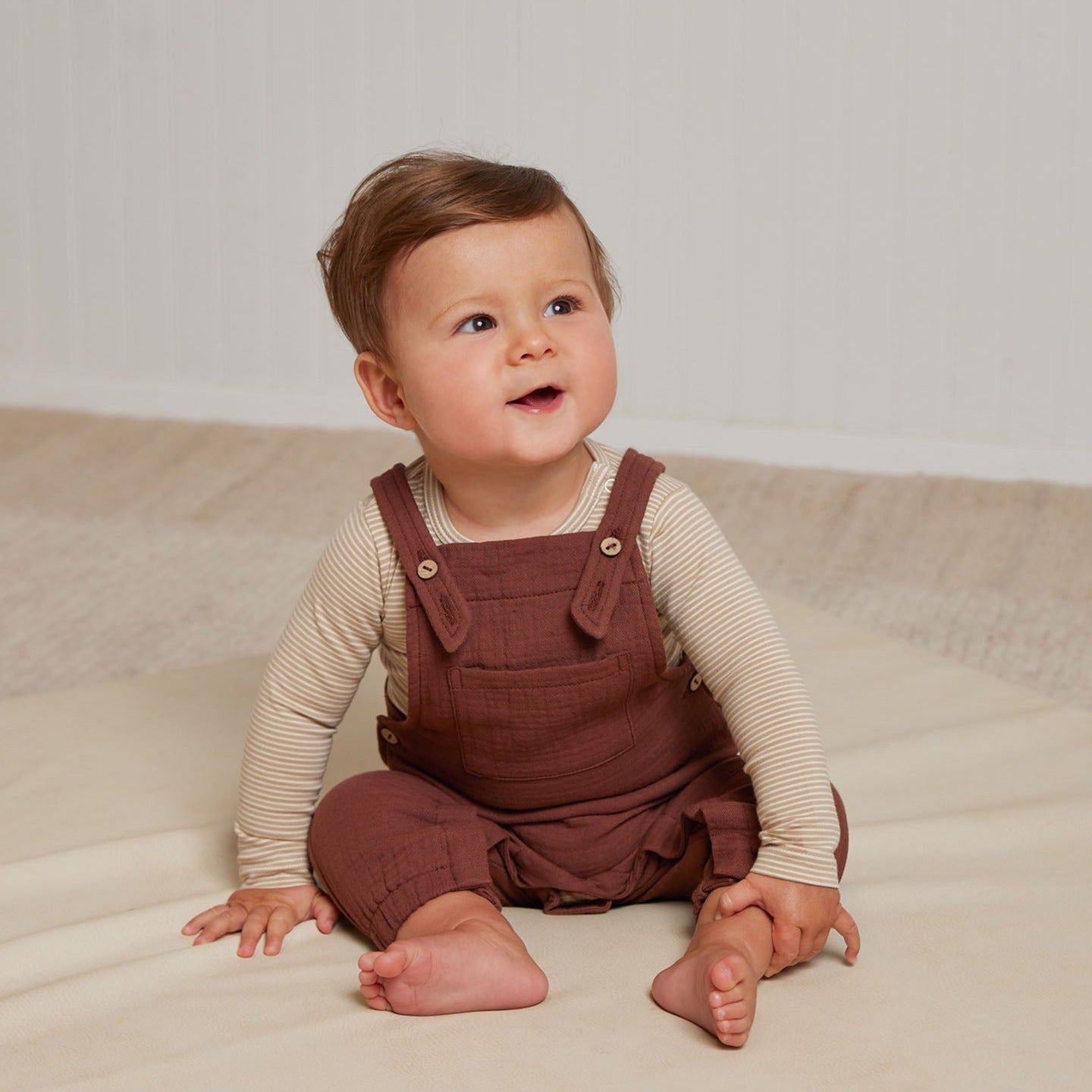 Quincy Mae Baby Overalls in Plum Roman & Leo Cool, Trendy Boys Clothes
