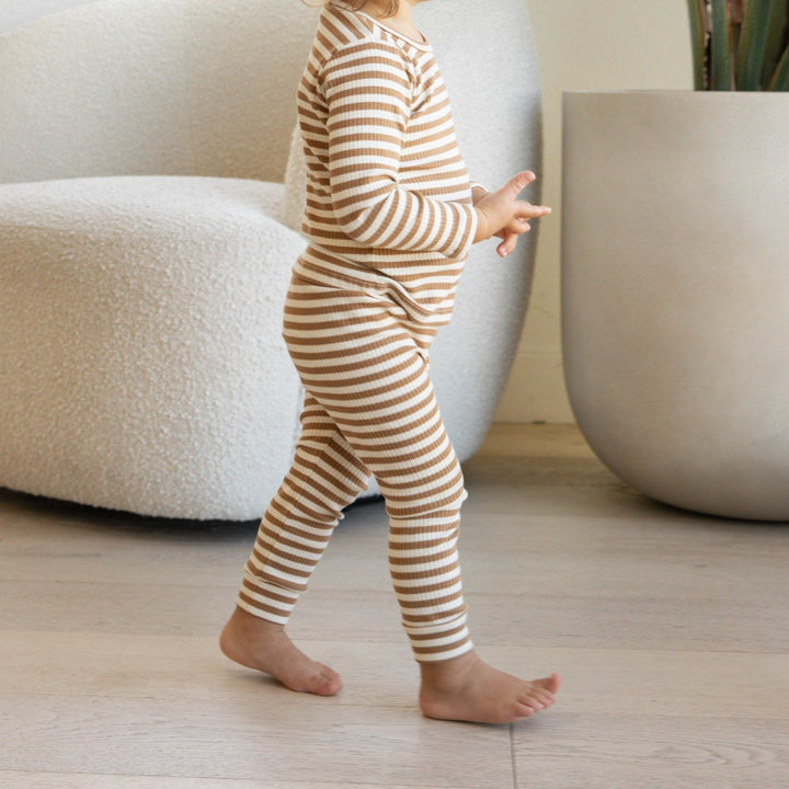 Quincy Mae striped ribbed long sleeve tee pant set