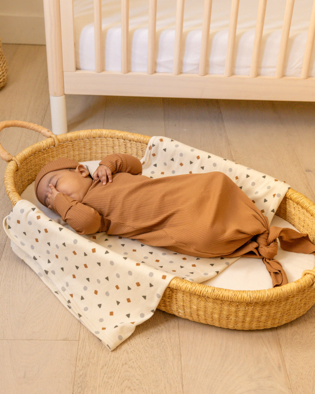 Quincy Mae cinnamon ribbed baby gown and hat