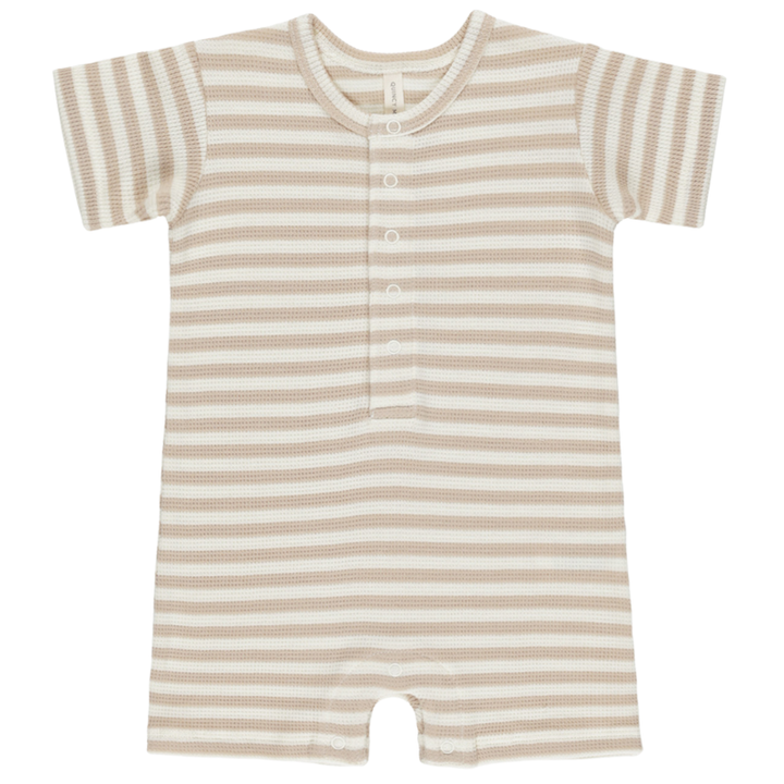 Quincy Mae - BABY Waffle Snap Romper in Oat StripeA