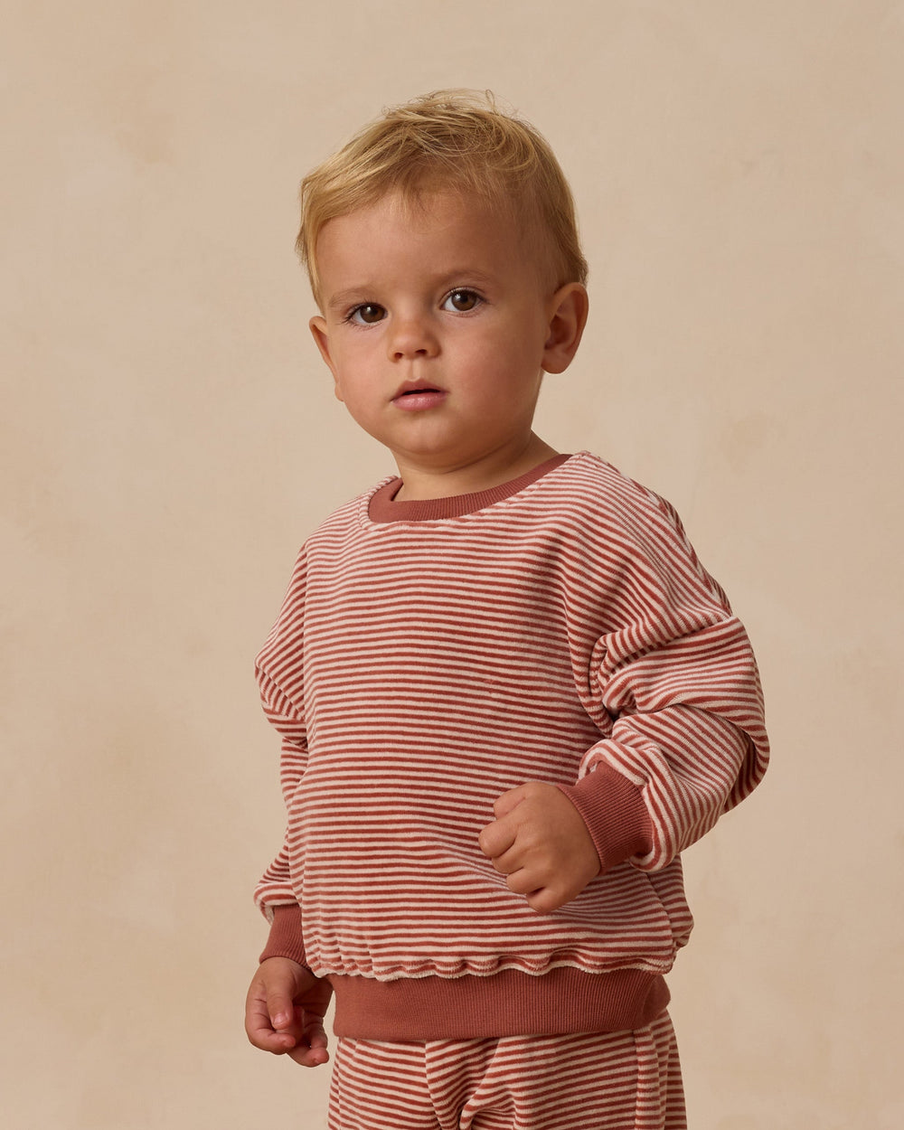 Quincy Mae - Baby Velour Relaxed Sweatshirt in Candy Cane Stripe