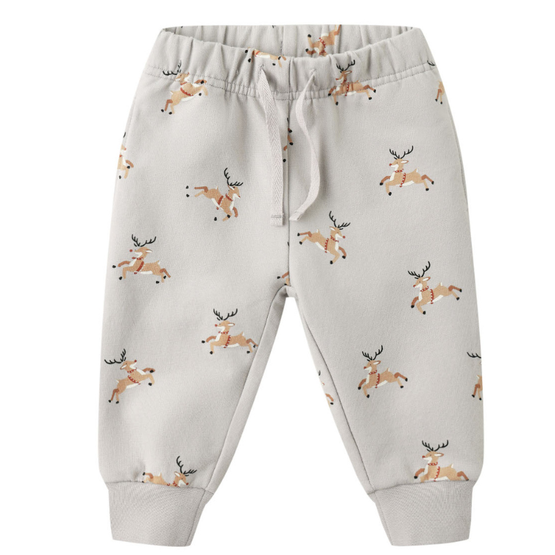 Quincy Mae - Boys Relaxed Fleece Reindeer Sweatpants in Frost