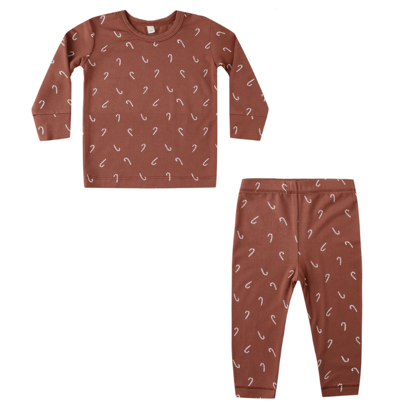 Quincy Mae - Candy Canes Bamboo Pajama Set in Cranberry