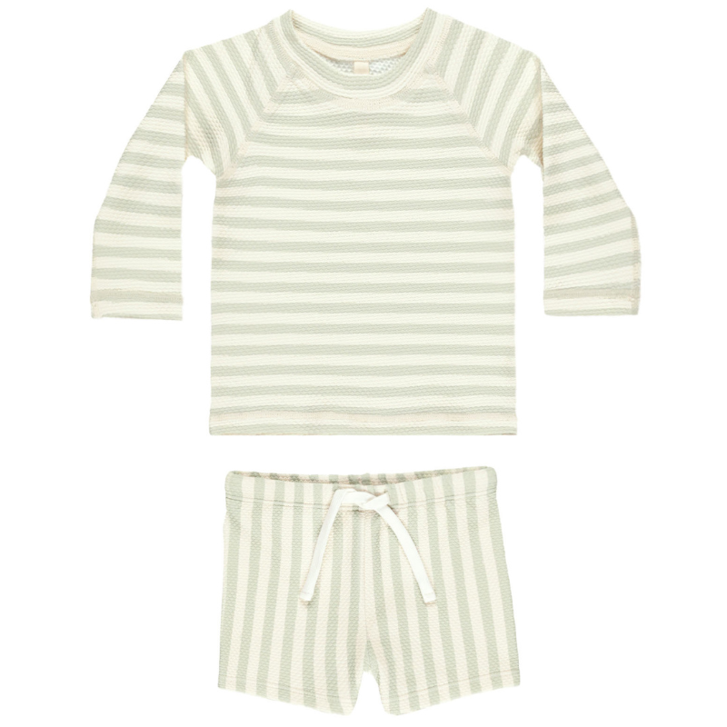 Quincy Mae - Finn Rashguard + Short Set in Mint Stripes
