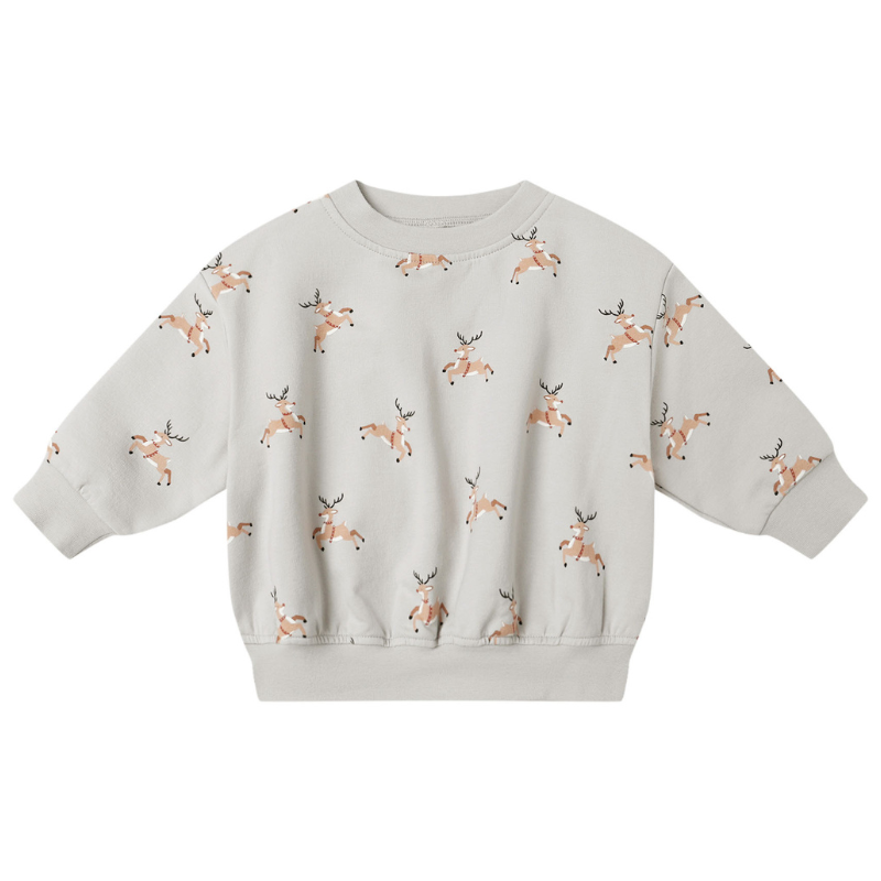 Quincy Mae - Relaxed Fleece Reindeer Sweatshirt in Frost