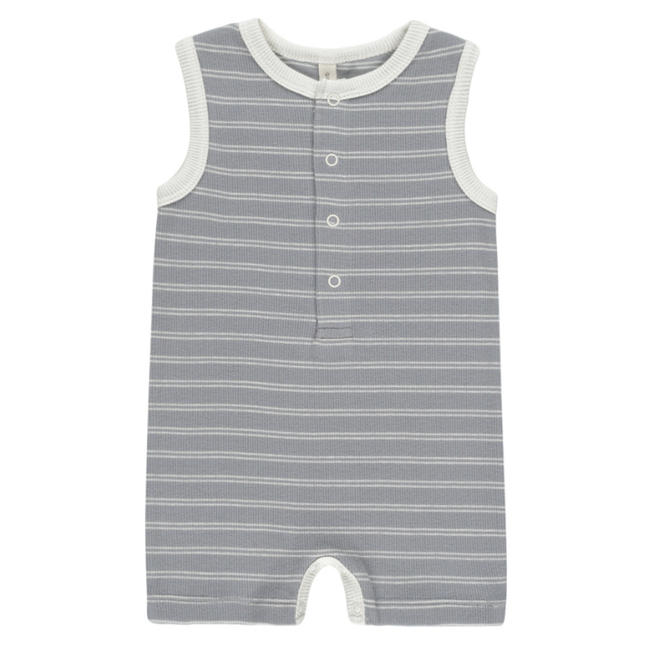 Quincy Mae - Ribbed Henley Romper in Blue Stripes