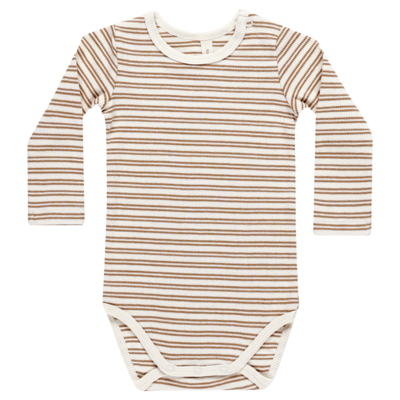 Quincy Mae - Ribbed Long Sleeve Bodysuit in Golden Stripe