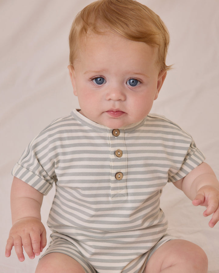 Quincy Mae - Short Sleeve Baby One-Piece in Sage Stripes