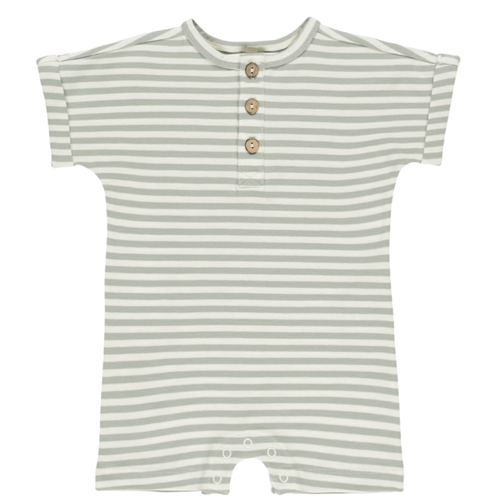 Quincy Mae - Short Sleeve One-Piece in Sage Stripes